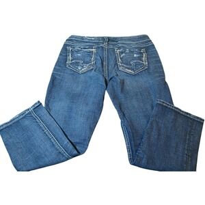 Silver Elyse Capri Distressed Contrasting Stitch Stretch Denim Size 29X22.5 #383